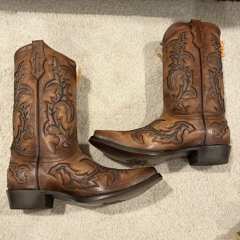 NIB Corral Men’s Honey Grey Inlay Embroidered Western Boots Leather 10 EE (wide)